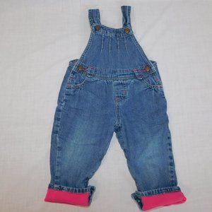 Oshkosh B'gosh Girls 9 Months Pink Jersey Lined Blue Bib Overalls